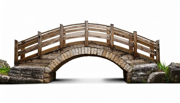wooden and stone bridge on white background