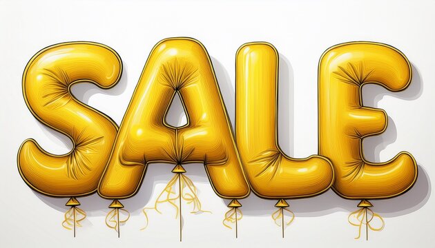 sale text in vibrant yellow balloon style typography with glossy highlights for retail promotion isolated on white background for ads