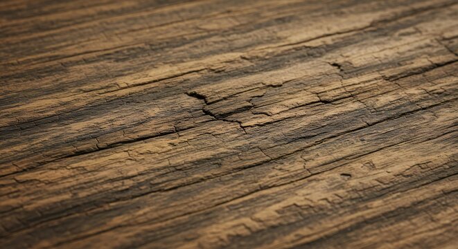 Rustic wood texture background featuring weathered dark brown wooden plank with deep cracks and grain pattern