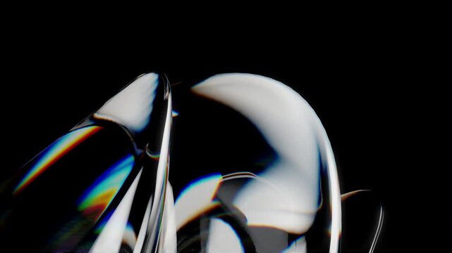 translucent gradient glass iridiscent neon video of fluid glass on dark background, 4k seamless looping