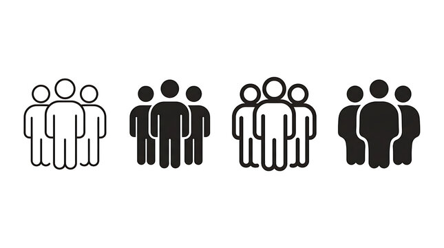 Group of three people icon set, team member symbols and human silhouette vector graphics.