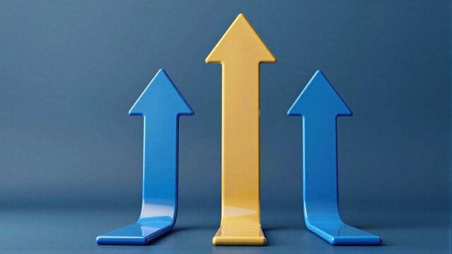 Three arrows point upward, symbolizing growth and progress in business or finance.