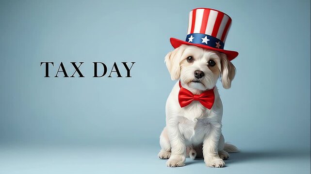 A fluffy puppy in patriotic attire.
