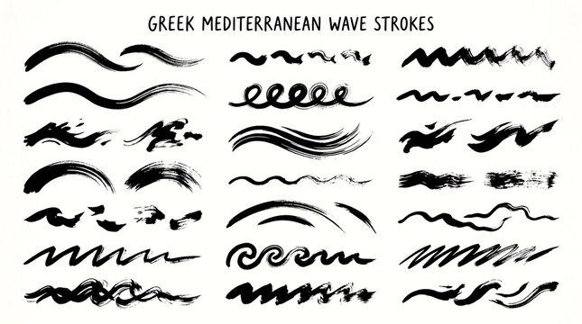 Collection of black brush strokes and wavy lines resembling traditional Mediterranean designs