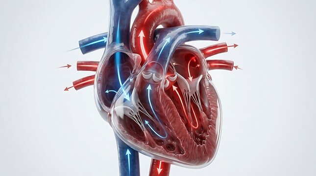 Human heart anatomy and blood circulation