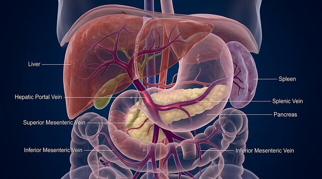 Human digestive and vascular system anatomy diagram