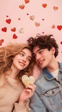 Romantic lifestyle concept for valentines day with heart confetti