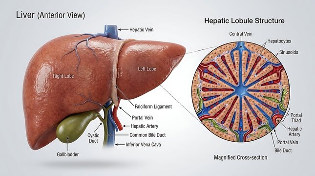 Anatomy of human liver and hepatic lobule structure