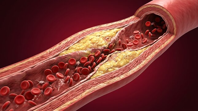 Blood artery with cholesterol plaque buildup