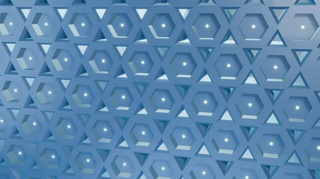 Hexagonal Wall With Glowing Cyan Lights Traveling Light Wave Loop