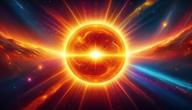 star sun in the cosmic universe with a burst of solar energy and magnetic storms