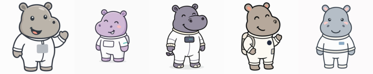 Obraz premium A set of cute and adorable hippo vectors cosplaying as astronauts without helmets.