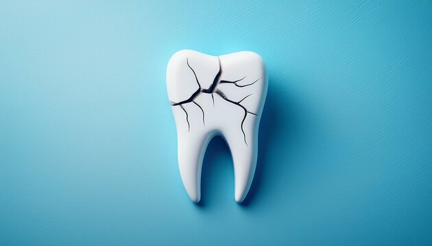 cracked tooth on light blue background