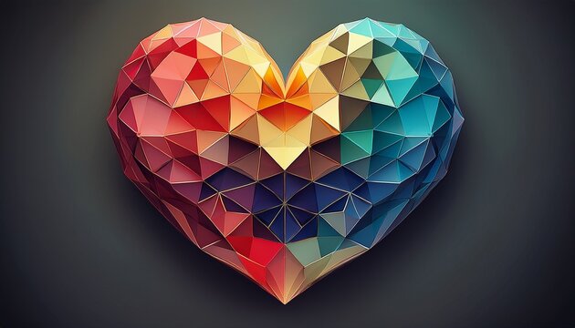 colorful low poly heart shape abstract design graphic