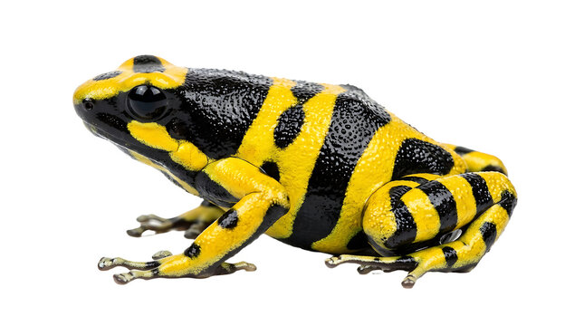 Yellow and black striped poison dart frog isolated on transparent background