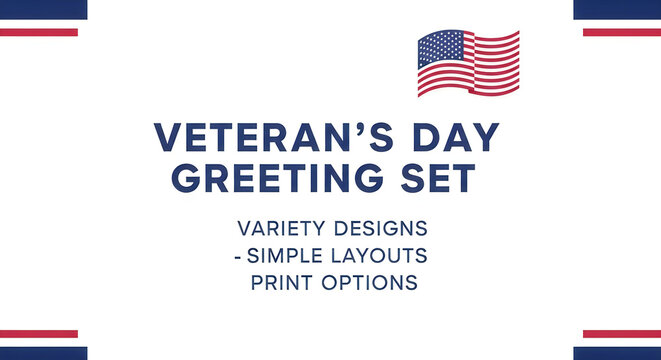 Patriotic veterans day greeting card set featuring american flag design for national holiday