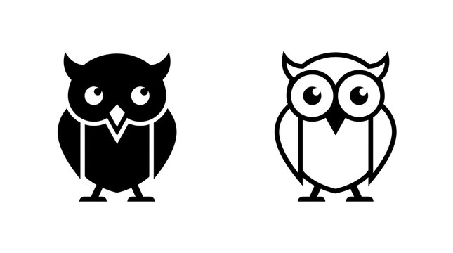 Minimalist owl icon set featuring flat vector graphic designs for modern branding projects.