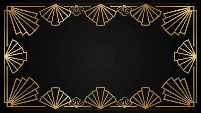 Golden Art Deco Border Animation Drawing on Black Background