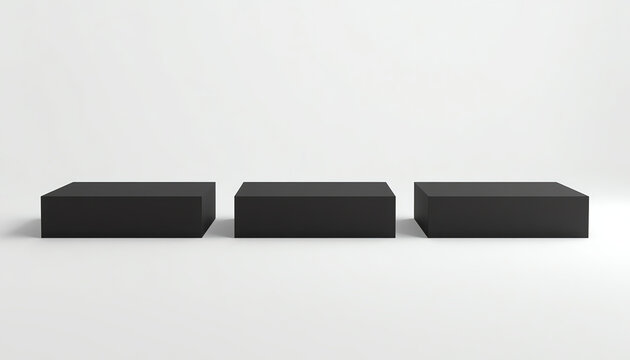 Exquisite collection of square black paper boxes - side, front view, isolated, mock up of packing, branding product, advertising, presentation, design