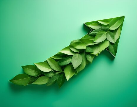 a realistic arrow made of fresh green leaves isolated on a flat design background financial concept for growing money