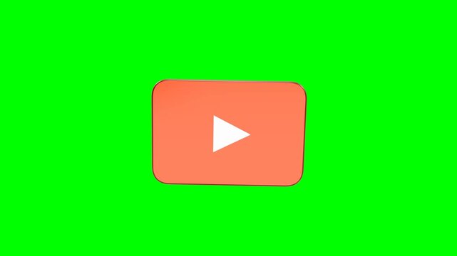 Epic, high-contrast premium 3D YouTube Play Button with ultra-vibrant pure red color, bright white icon, mechanical power surge scale animation, and blinding edge sweeps. Pure green screen background.