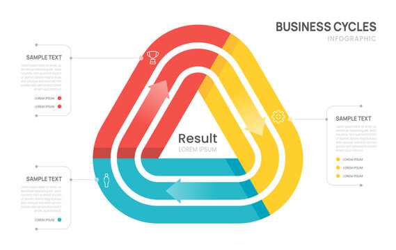 Business Infographic Triangle Circle 3 Step Chart Template, Presentation Diagram Vector with Icon Elements Illustration.