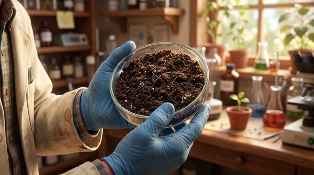 Animated Style Scientist Hands Holding Soil Sample Petri Dish