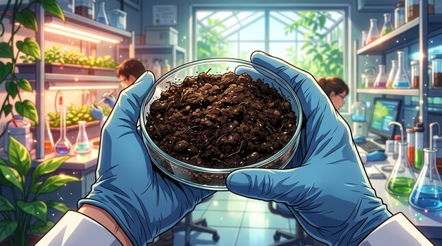 Anime Style Agriculture Scientist Holding Soil Sample Dish