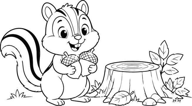 Cute cartoon chipmunk coloring page for children in a fun activity book for kids to color