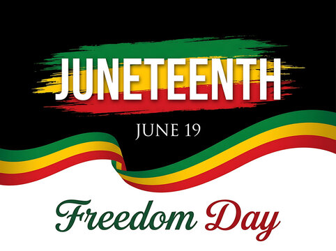 Juneteenth June 19 Freedom Day celebration banner with red yellow and green brush strokes