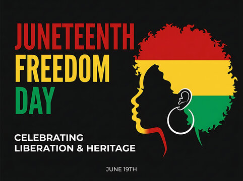 Juneteenth Freedom Day Celebration Graphic with Afrocentric Silhouette and Pan-African Colors