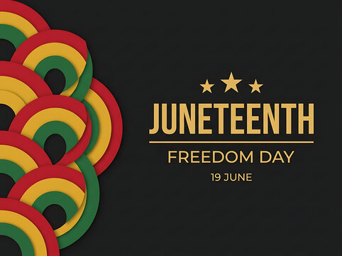Juneteenth Freedom Day celebration banner with red yellow and green abstract circular design