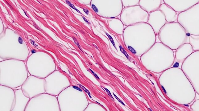 Microscopic view of adipose tissue and connective tissue
