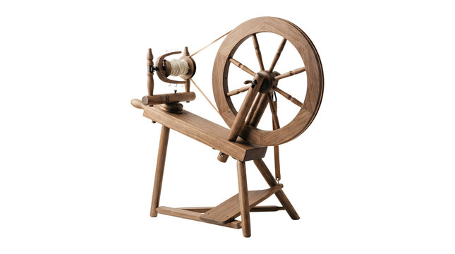 Vintage wooden spinning wheel for yarn making.