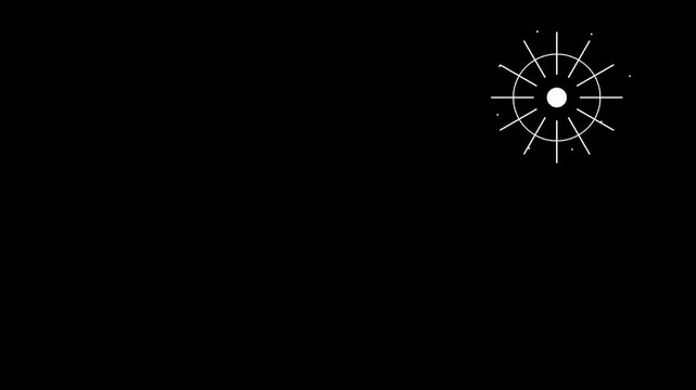 Minimalist white geometric compass symbol moving across a black background.