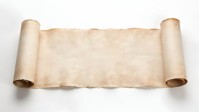 Blank old parchment paper scroll isolated on white background