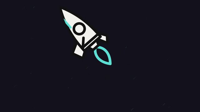 Minimalist rocket ship icon with glitch effect on dark background