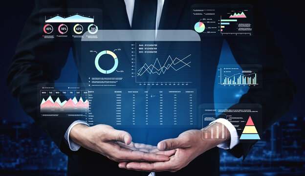 A financial and marketing KPI dashboard for business analytics and strategy. A report showing profit, revenue, and customer conversion rate data. Motif