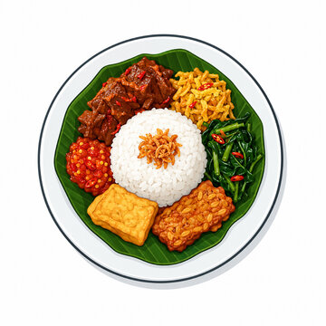 Nasi Rames Indonesian Mixed Rice with Traditional Side Dishes