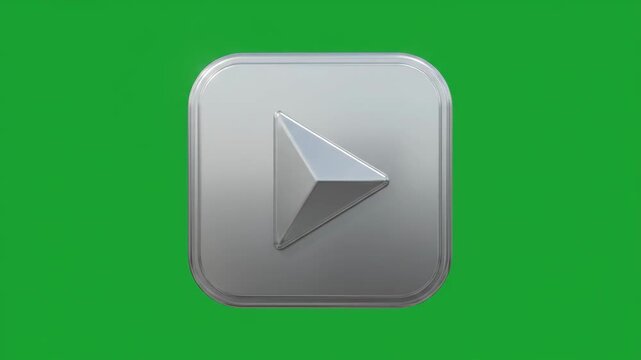 Silver play button on green screen  background 4K