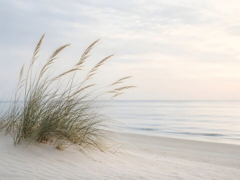 Serene coastal morning with dune grass