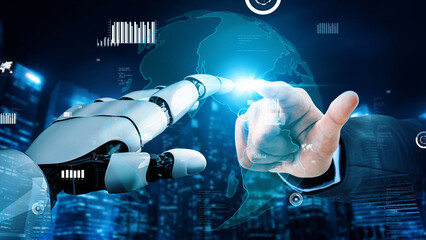 A compelling visual representation of human and robot interaction, highlighting the future of...