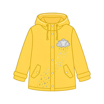 Yellow Raincoat with Cloud Graphic Illustration on Black Background
