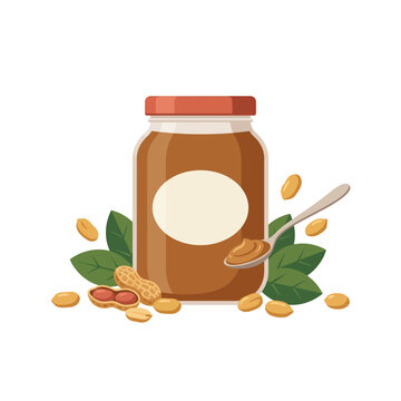 Creamy peanut butter jar with a silver spoon and fresh legumes spread across a table surface for tasty breakfast meal prep ideas featuring natural food ingredients harvested from the fertile