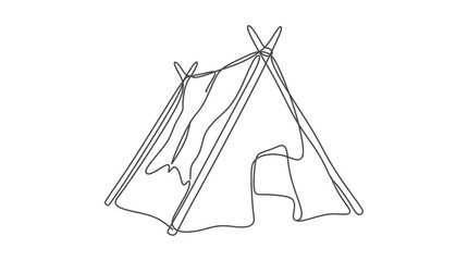 Minimalist Continuous Line Art Drawing of a Camping Tent or Tepee © Akhsan