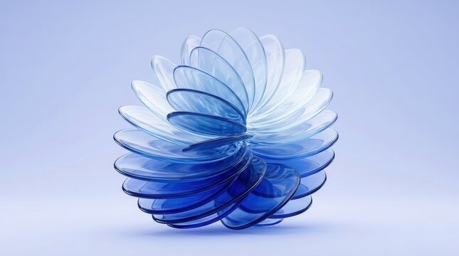 Modern digital art concept featuring a spiral flower made of blue glass petals.