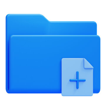 3D Blue Folder Icon With Add File Symbol for Digital Document Management and Data Organization Systems