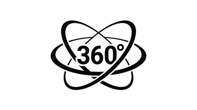 Black 360 degree view symbol icon set against a white backdrop