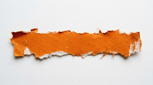 orange torn paper strip with rough edges on white background