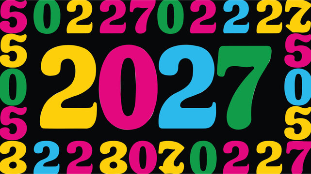 Vibrant colorful typography for the year twenty twenty seven featuring large bold numbers and multi colored patterns